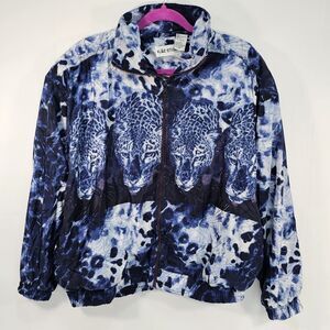 Vintage KLOZ Studio Women's Size L Cheetah Animal Print Windbreaker Track Jacket